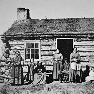 Mormon Pioneer Family at Echo City, Utah, c. 1869 (b / w photo)