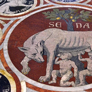 Mosaic pavement showing Romulus and Remus fed by a wolf (mosaic)