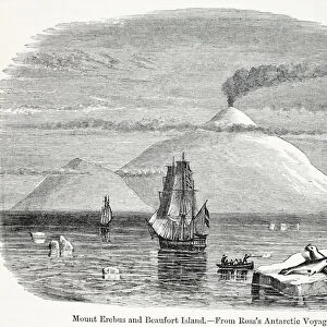 Mount Erebus and Beaufort Island from Rosss Antarctic Voyage (engraving)