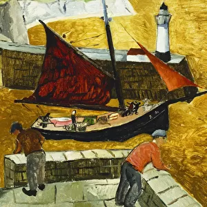 Mousehole, Cornwall, 1928 (oil on board laid down on panel)