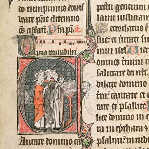 Ms 124 fol. 98 Monks singing, from a Psalter (vellum)