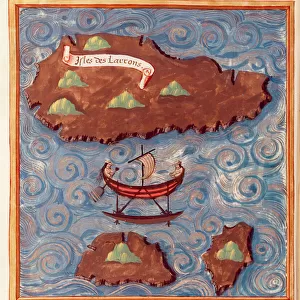 Ms 24224 Fol. 20v Map of the Ladrones Islands, from an account of the Voyage of Ferdinand