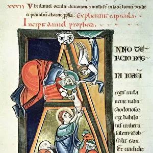 Ms 3 fol. 233 Historiated initial A depicting Daniel in the Lions Den
