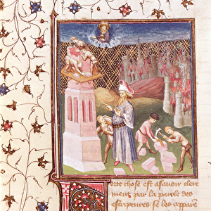 Ms 55 t f. 111v Nimrod Overseeing the Building of the Tower of Babel
