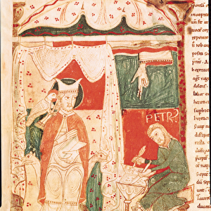 Ms 70 f. 57 Pope Gregory I the Great (c. 540-604) dictating the Book of Job to his scribe