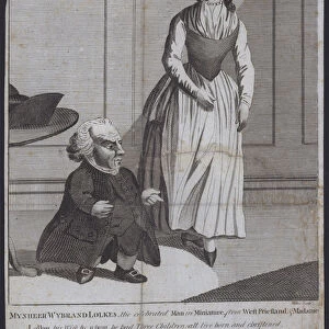 Mynheer Wybrand Lolkes, a celebrated man with dwarfism in the 1790s with his wife (engraving)
