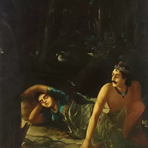 Nala and Damayanti (oil on canvas)
