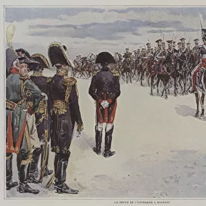 Napoleon reviewing troops of the Polish Light Horse at Bayonne (colour litho)