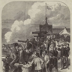 The National Artillery Association at Shoeburyness, shooting for the Queens Prize (engraving)