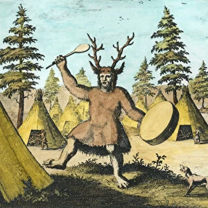 Native American Shaman (engraving) (later colouration)