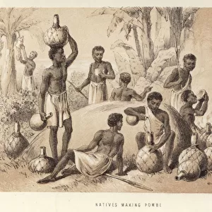 Natives making pombe (litho)