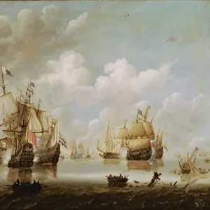 Naval Battle (oil on canvas)