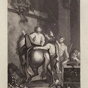 Nehemiah surveying the ruins of Jerusalem, Nehemiah II, ver 12 (engraving)