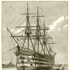 Nelsons Flag-Ship, the Victory, at Portsmouth (engraving)