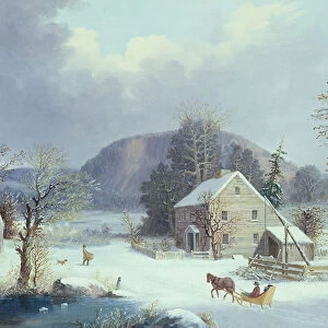 New England Farm by a Winter Road, 1854 (oil on canvas)