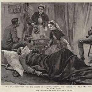 The Nile Expedition for the Relief of General Gordon, Five O Clock Tea with the Hospital Sisters at Wady Halfa (engraving)