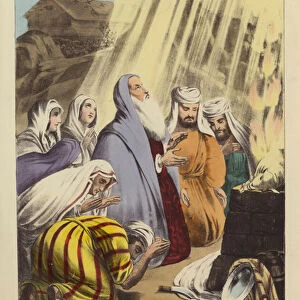 Noahs Sacrifice on leaving the Ark (coloured engraving)