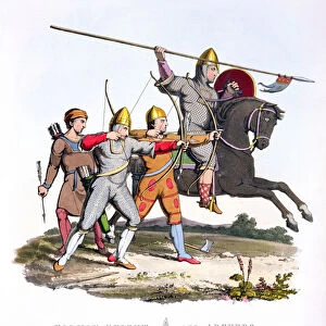 Norman Knight and Archers, 1066, from Ancient Armour, by Samuel Rush Meyrick