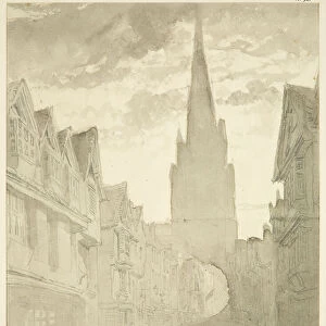 North view of St Mary Redcliffe Church from Redcliffe Street (pencil & w / c on paper)