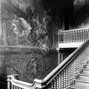 The north wall of the staircase at Stoke Edith Park, Herefordshire, from England's Lost Houses by Giles Worsley (1961-2006) published 2002 (b/w photo)
