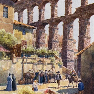 Northern Spain: Segovia, The Aqueduct (colour litho)