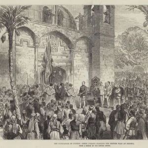 The Occupation of Cyprus, Greek Priests blessing the British Flag at Nicosia (engraving)