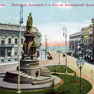 Odessa, Ukraine - monument to Catherine II end of 19th/20th century (postcard)