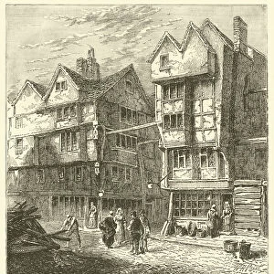 Old houses formerly standing in Butchers Row, about 1800 (engraving)