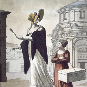 Old trade: the modiste and her assistant. (Lithograph, 19th century)
