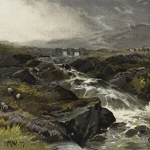 "On the Llugny, North Wales"(colour litho)