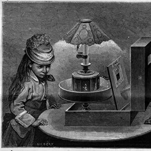 Optical illusion: the praxinoscope theatre, apparatus invented by Emile Reynaud