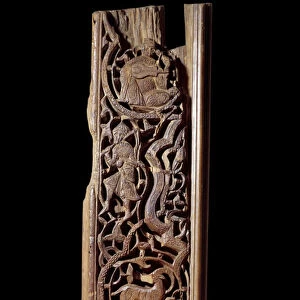 Oriental art: carved wood panel. 13th century. Detail. Paris, Louvre Museum