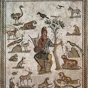 Orpheus surrounded by animals, 2nd century, (Mosaic)