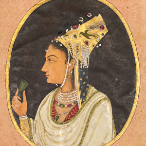 Oval portrait of a woman in a Chaghtai hat, c. 1740-50