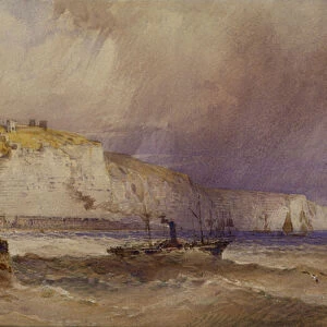 A Paddle-Steamer leaving Dover Harbour, 1879 (pencil & w / c on paper)