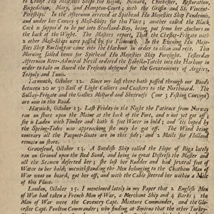 Page from Lloyds News, 15 October 1696 (engraving)