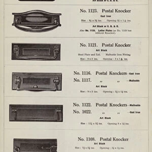 Page from metalwork catalogue: Postal knockers (litho)