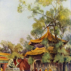Pailau in the Lama Temple, Peking (colour litho)