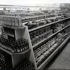 Paint and brushes aisle, Woolworths store, 1956 (b / w photo)