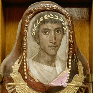 Painted and gilded mummy case of Artemidorus with encaustic portrait in the Hellenistic