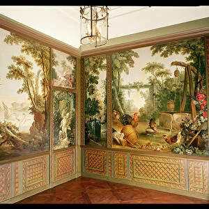 Painted wall panels in the Salon of Gille Demarteau (1722-76) (oil on canvas)
