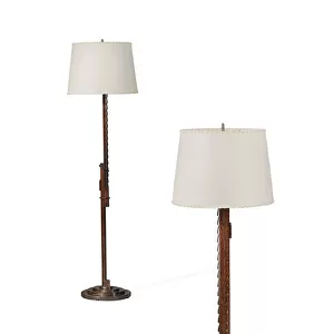 Pair of adjustable floor lamps, c. 1926 (stained oak & patinated metal)