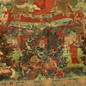 Detail of Third Panchen Lama Losan Penden Yeshe (gouache on cloth)