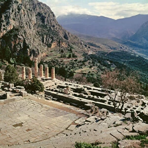 Panoramic view of the archaeological site with the theatre at the Temple of Apollo (photo