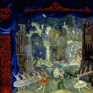 The Park in front of the Castle, sketch for a stage design for Tchaikovskys Swan Lake staged at the Small Drama Theatre, St. Petersburg, 1911 (oil on canvas)