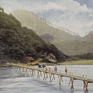 Passerelle Sur La Riviere D Arakawa Dans La Presqu ile De Sagami (colour photo)