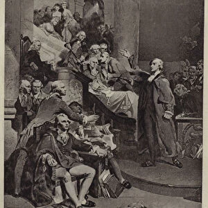Patrick Henry delivering his speech of 1765 (litho)