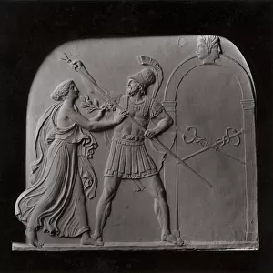 Peace Preventing Mars From Opening the Gates of Janus, Wedgwood china and blue ball clay bas-relief or tablet designed by John Flaxman, 1787 (autotype)