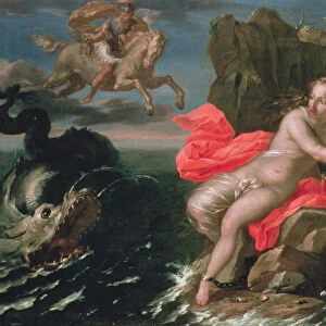 Perseus and Andromeda, Bolognese School (oil on canvas)