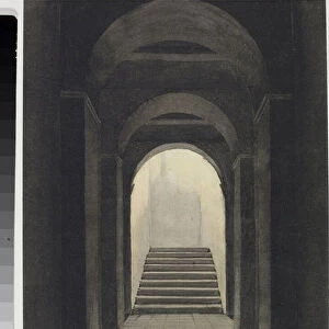 Perspective of corridor at the Capuchins Convent, in Genoa (Watercolour, c. 1825)